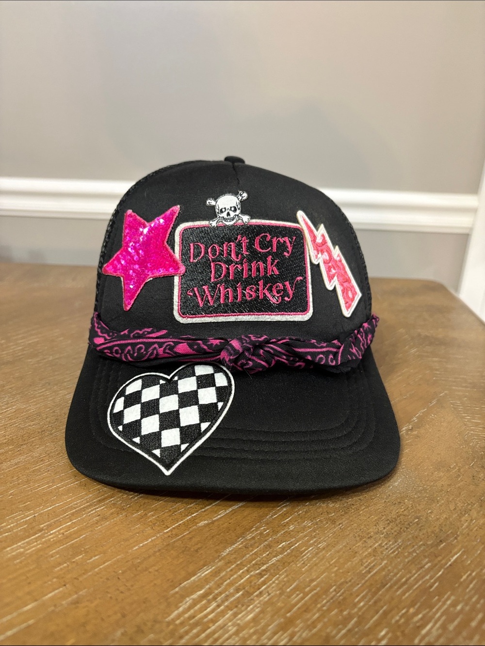 Pink Black Patch Trucker Hat New